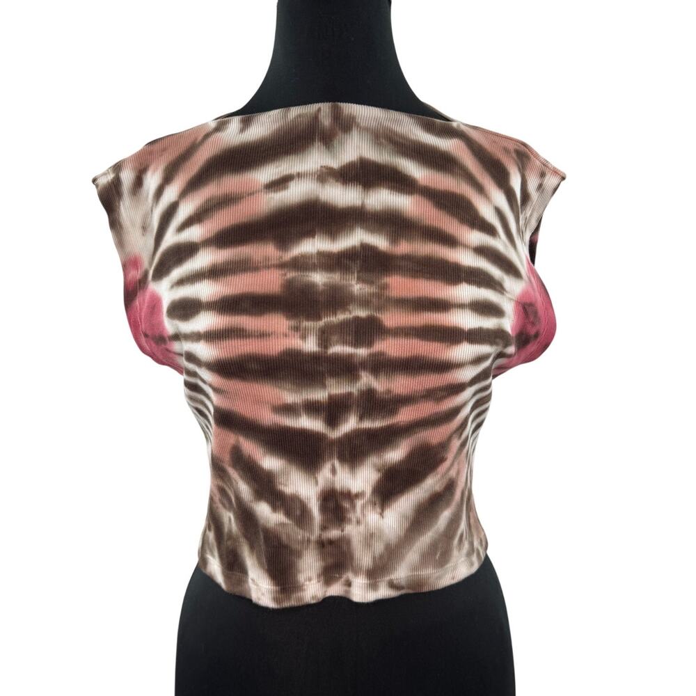 YFB Young Fabulous & Broke Crop Tank Top Tie-Dye Ribbed Knit Boat Neck M Medium